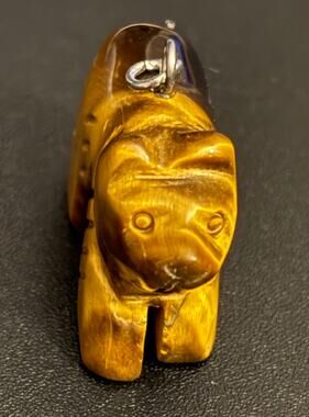 Vintage Tiger Eye Bear Pendant Carved Stone Animal Charm 9g